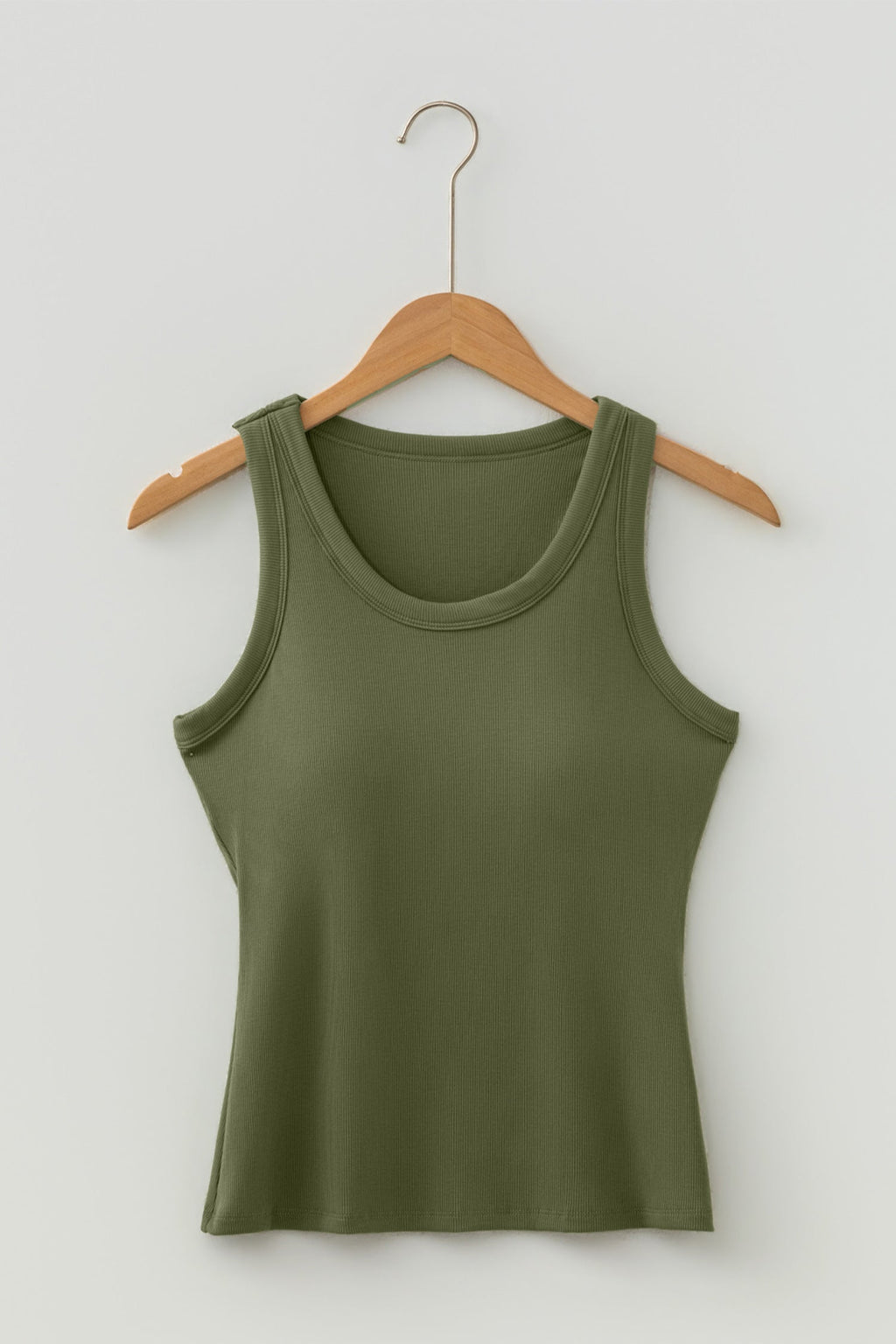 Dark Khaki Slim Ribbed Padded Tank Top
