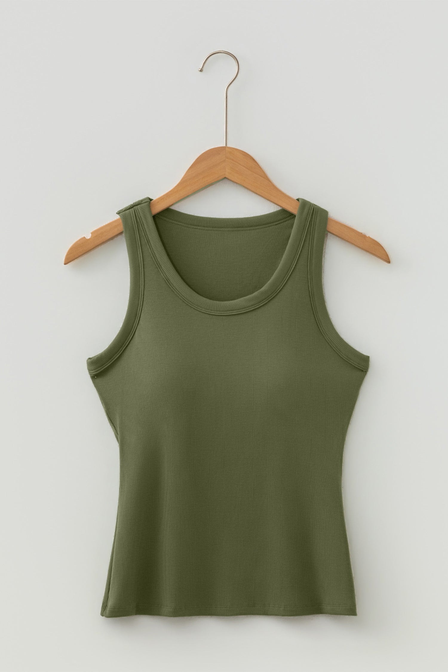 Dark Khaki Slim Ribbed Padded Tank Top