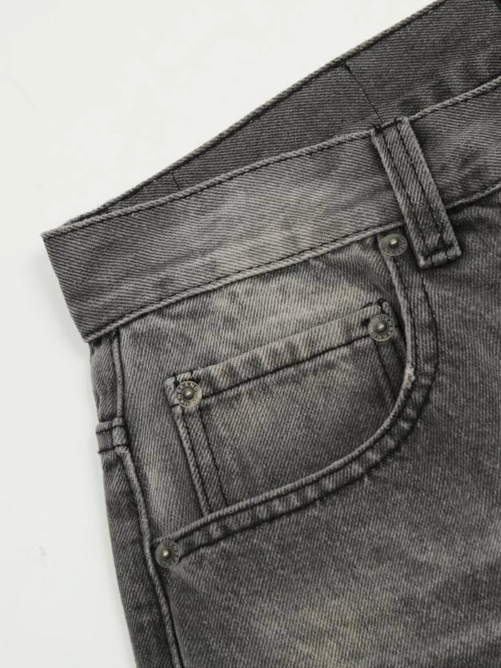 Men's Vintage Washed Distressed Wide-Leg Jeans