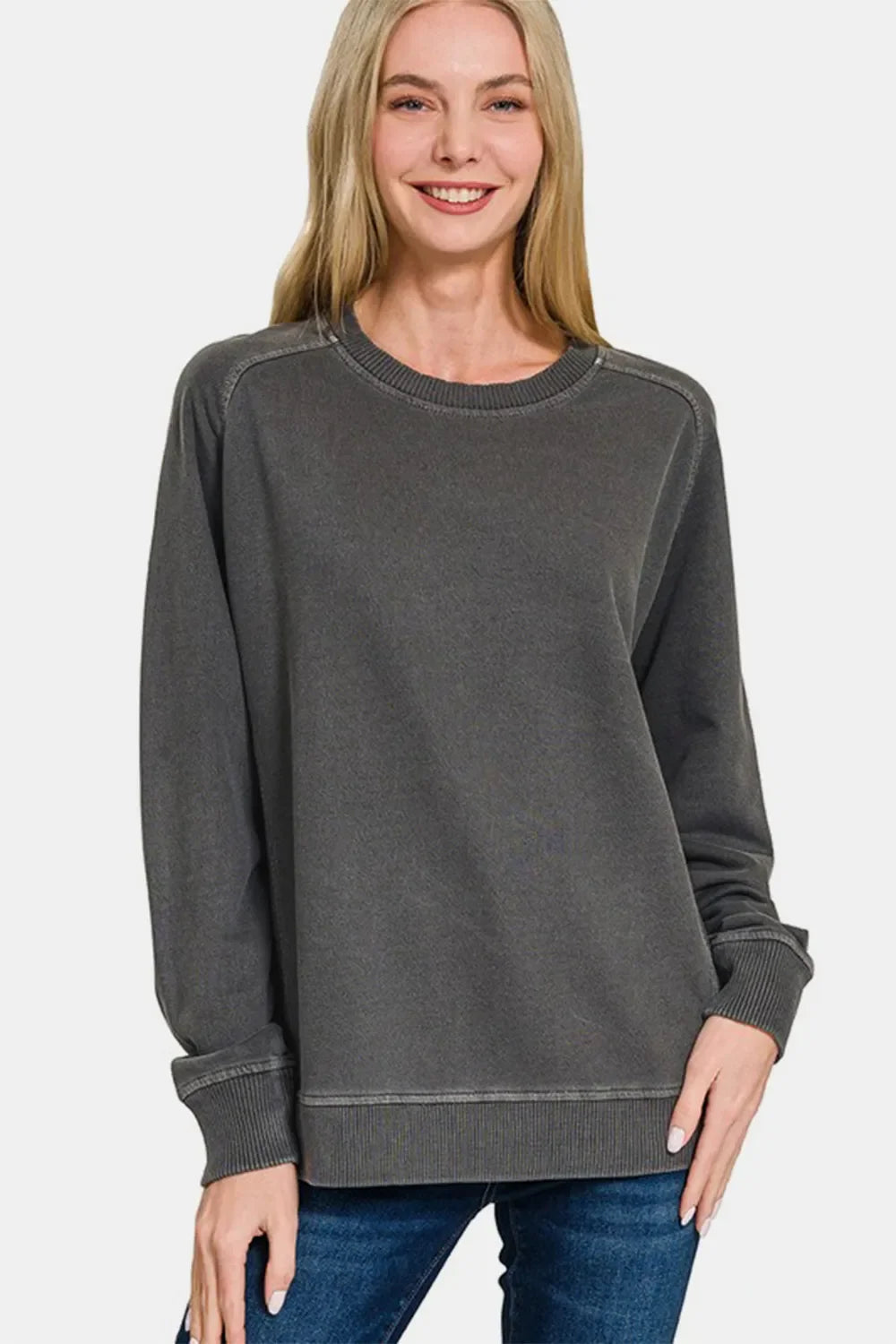 Pigment Dyed French Terry Crew Neck Sweatshirt