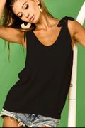 Tie Shoulder Solid Knit Top
