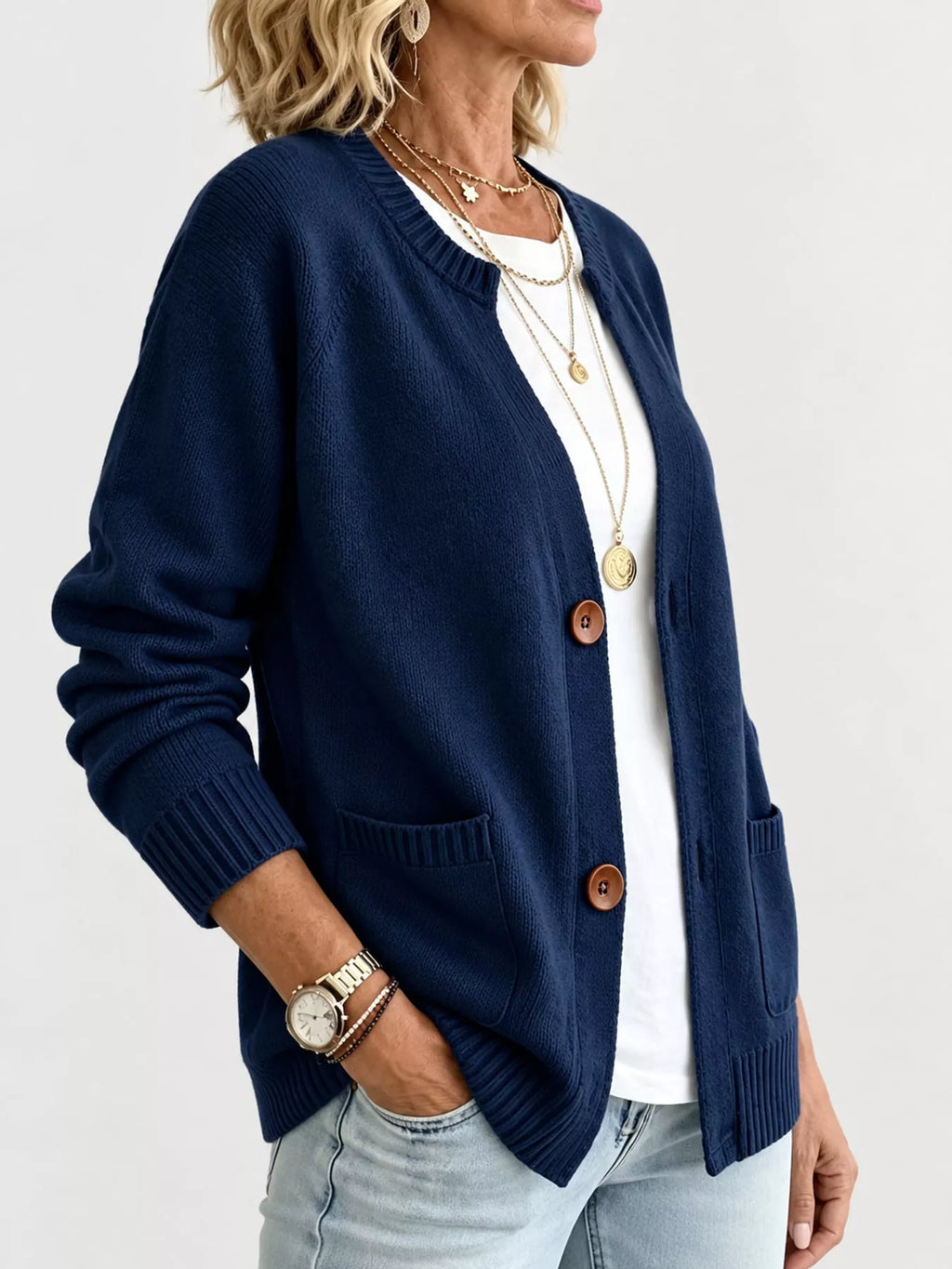 Full Size Button-Down Knit Cardigan Plus Size