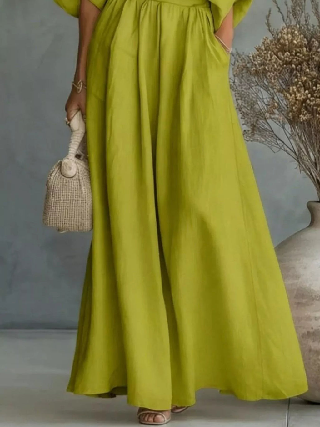 Full Size One Shoulder Top and Wide Leg Pants Set Plus Size
