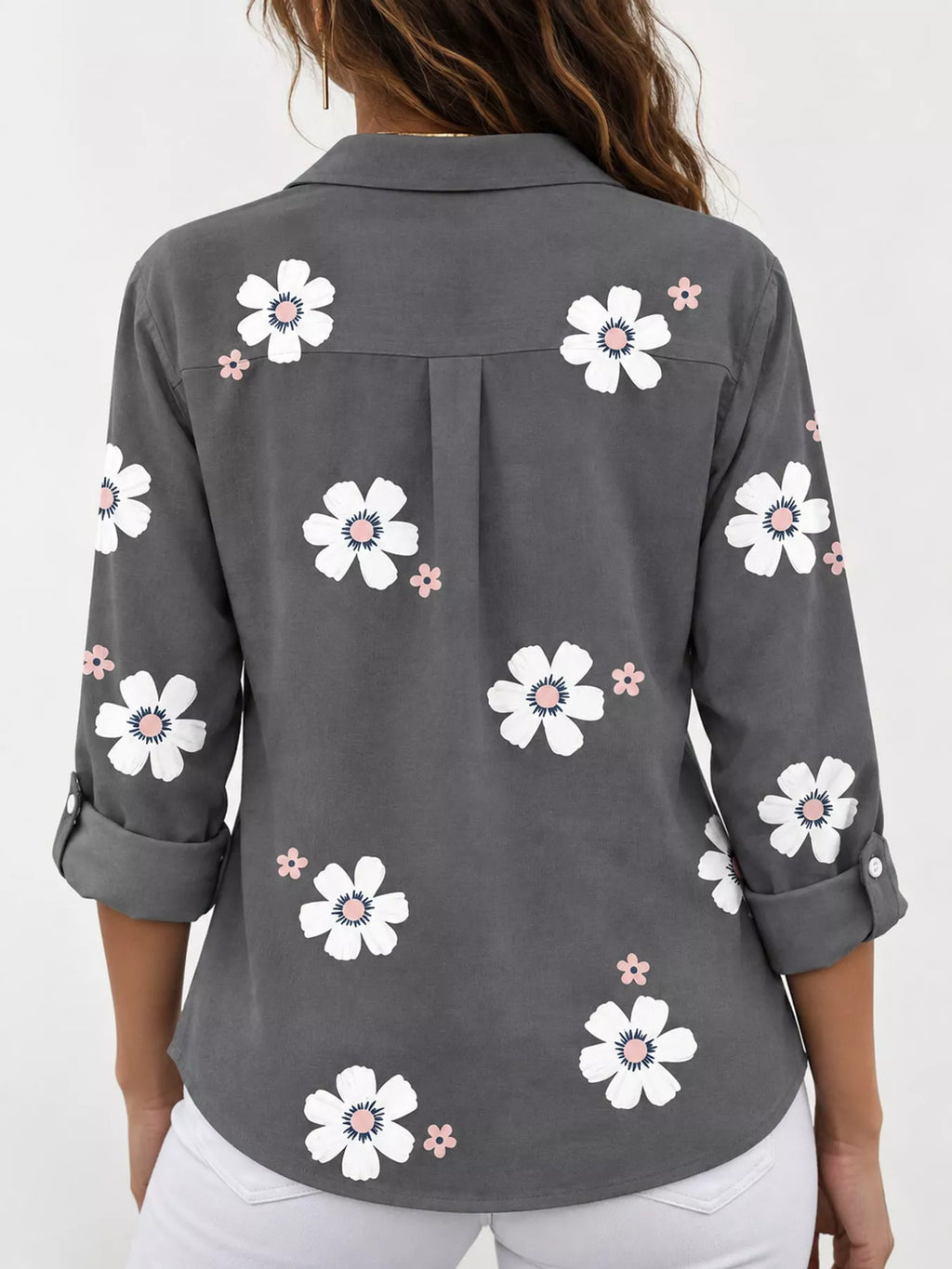 Full Size Floral Print Button-Down Casual Shirt Plus Size