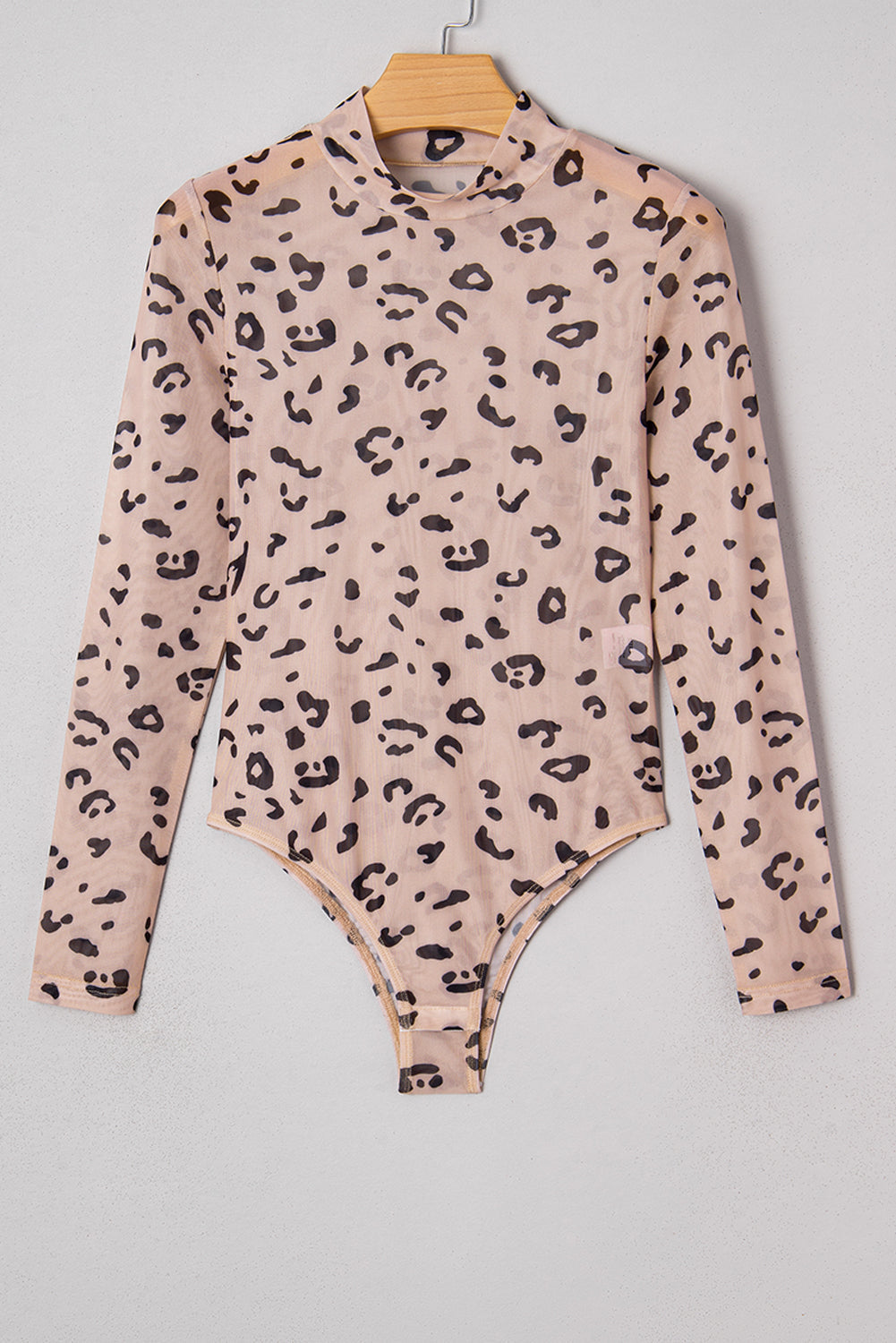Leopard Mesh Mock Neck Long Sleeve Bodysuit