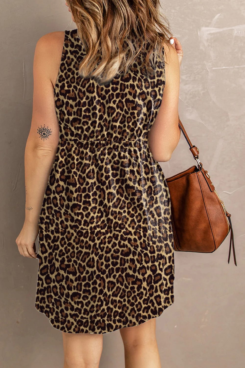 Double Take Printed Sleeveless Front Button Ruched Waist Side Slit Casual Magic Dress with Pockets
