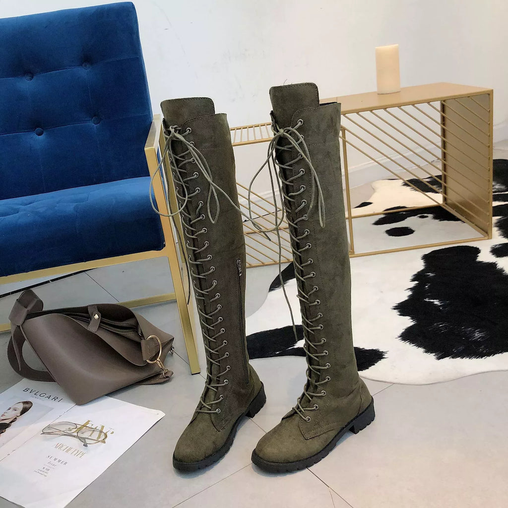Lace-Up Over-the-Knee Boots