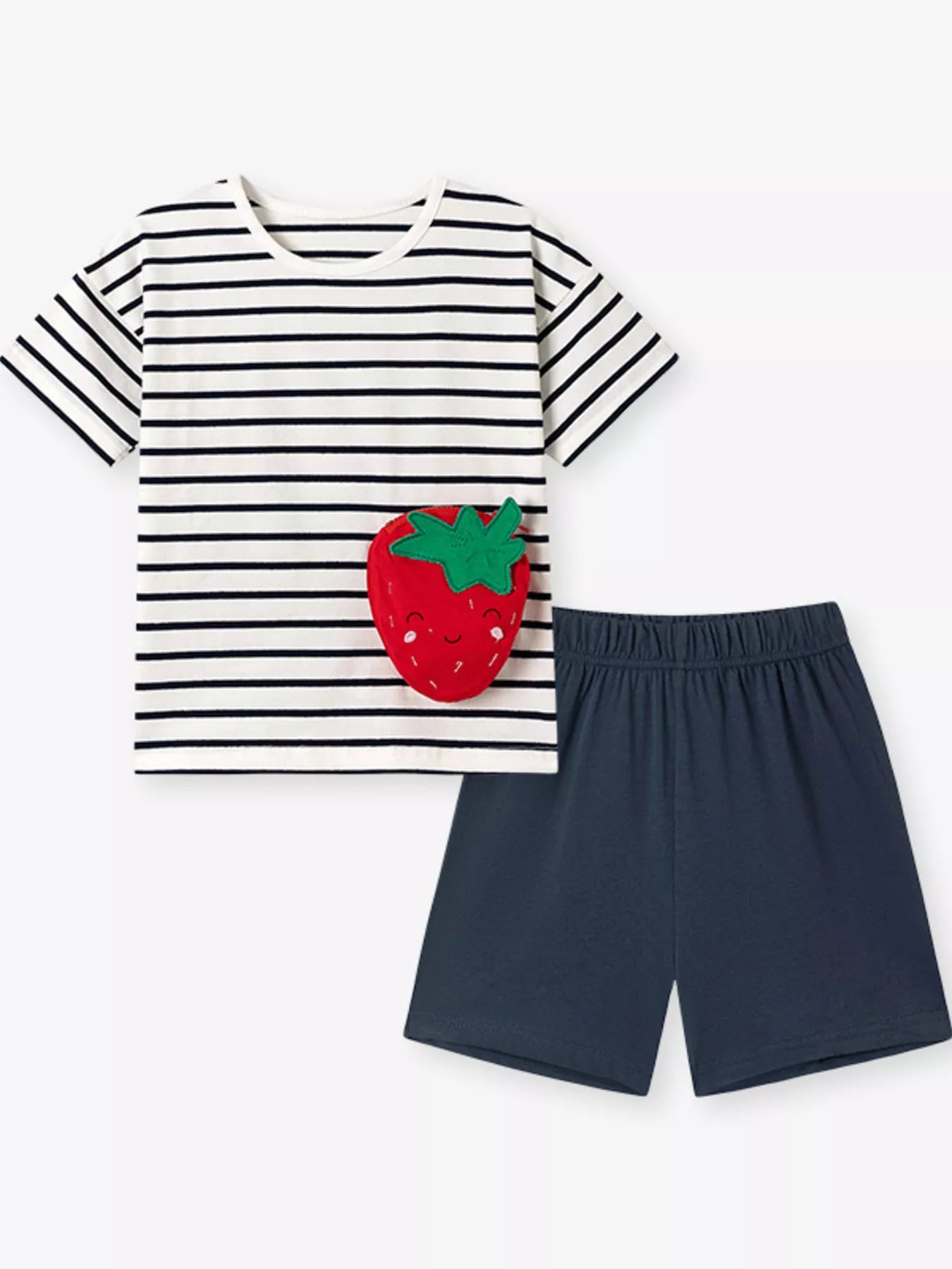 Children's Strawberry Applique Striped T-Shirt & Shorts Set