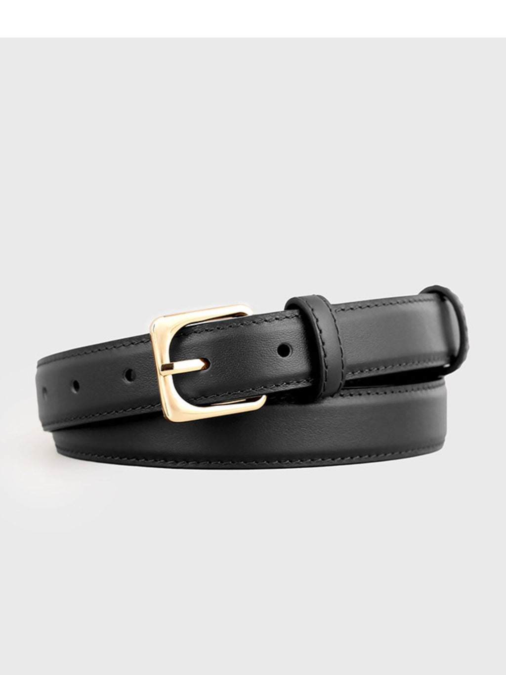 Classic Leather Belt with Golden Buckle