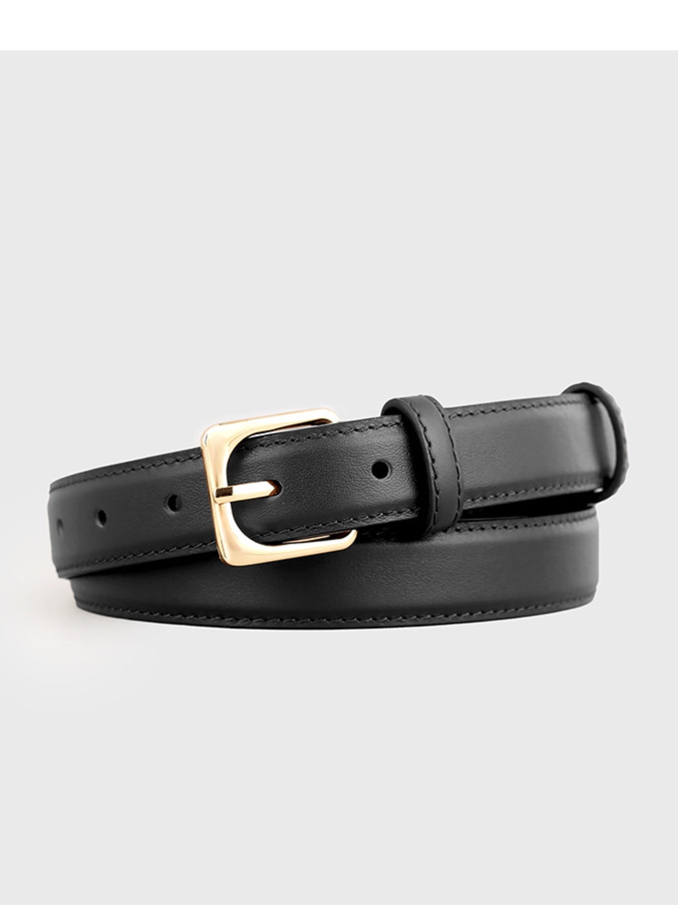 Classic Leather Belt with Golden Buckle