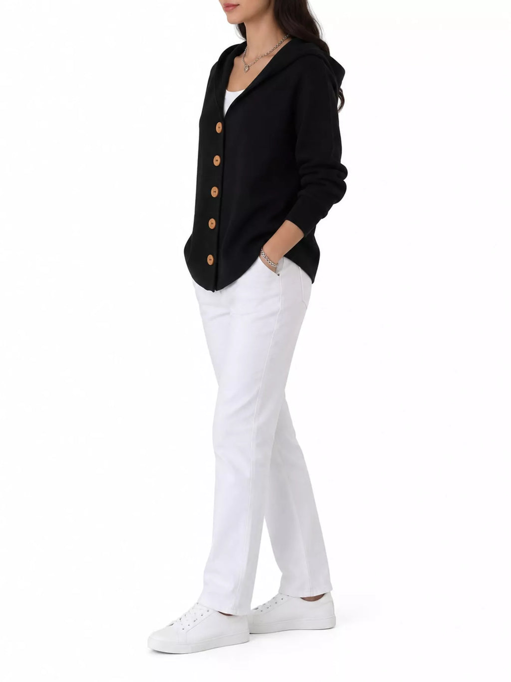 Full Size Hooded Button-Down Knit Cardigan Plus Size