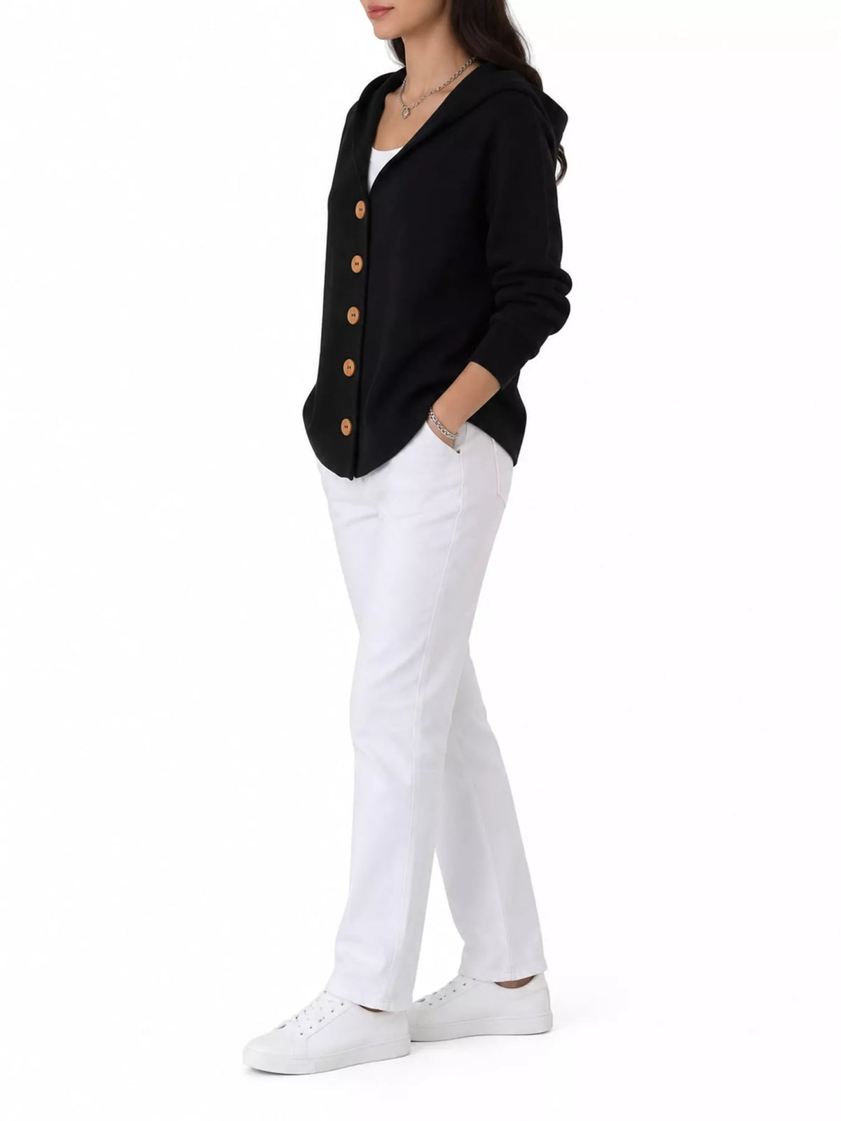 Full Size Hooded Button-Down Knit Cardigan Plus Size