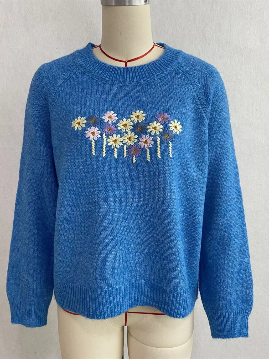 Floral Embroidered Round Neck Sweater