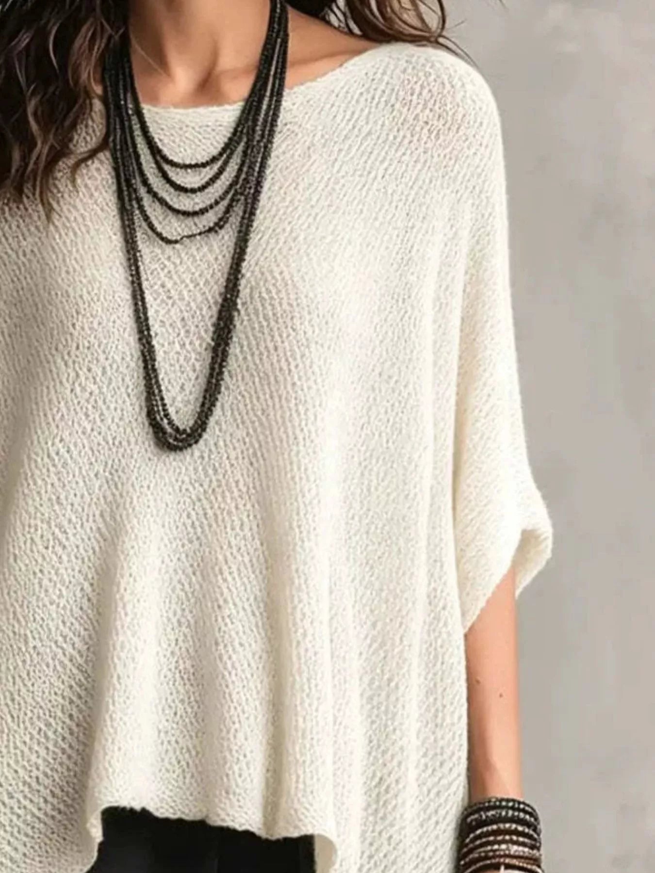Full Size Loose Knit Round Neck Top Plus Size