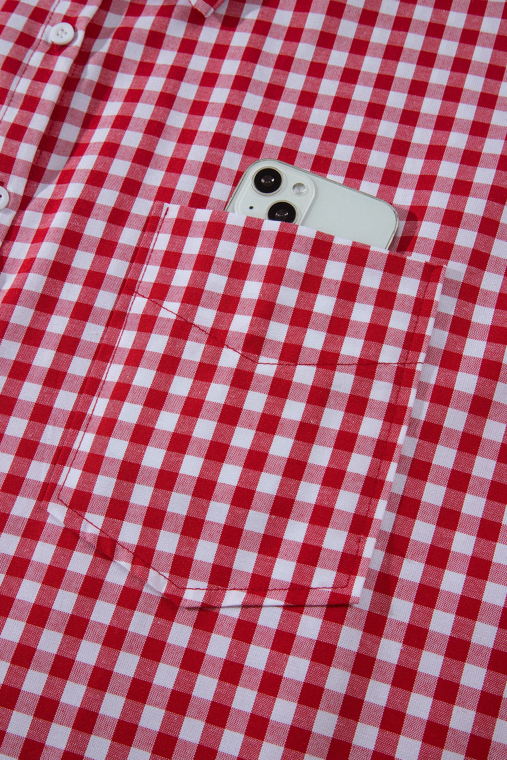 Red Plaid V Neck Long Sleeve Tunic Loose Fit Plus Size Shirt