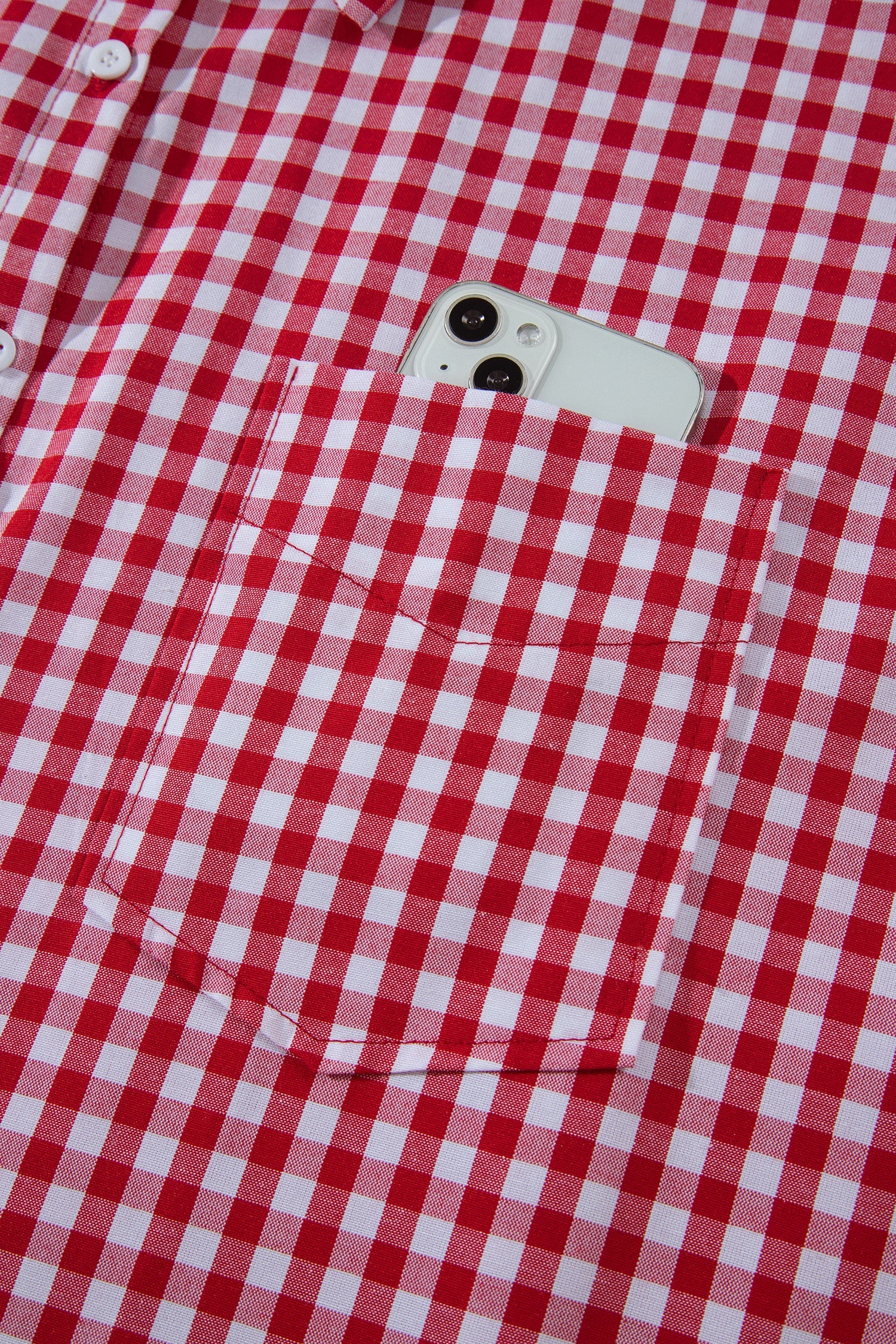 Red Plaid V Neck Long Sleeve Tunic Loose Fit Plus Size Shirt