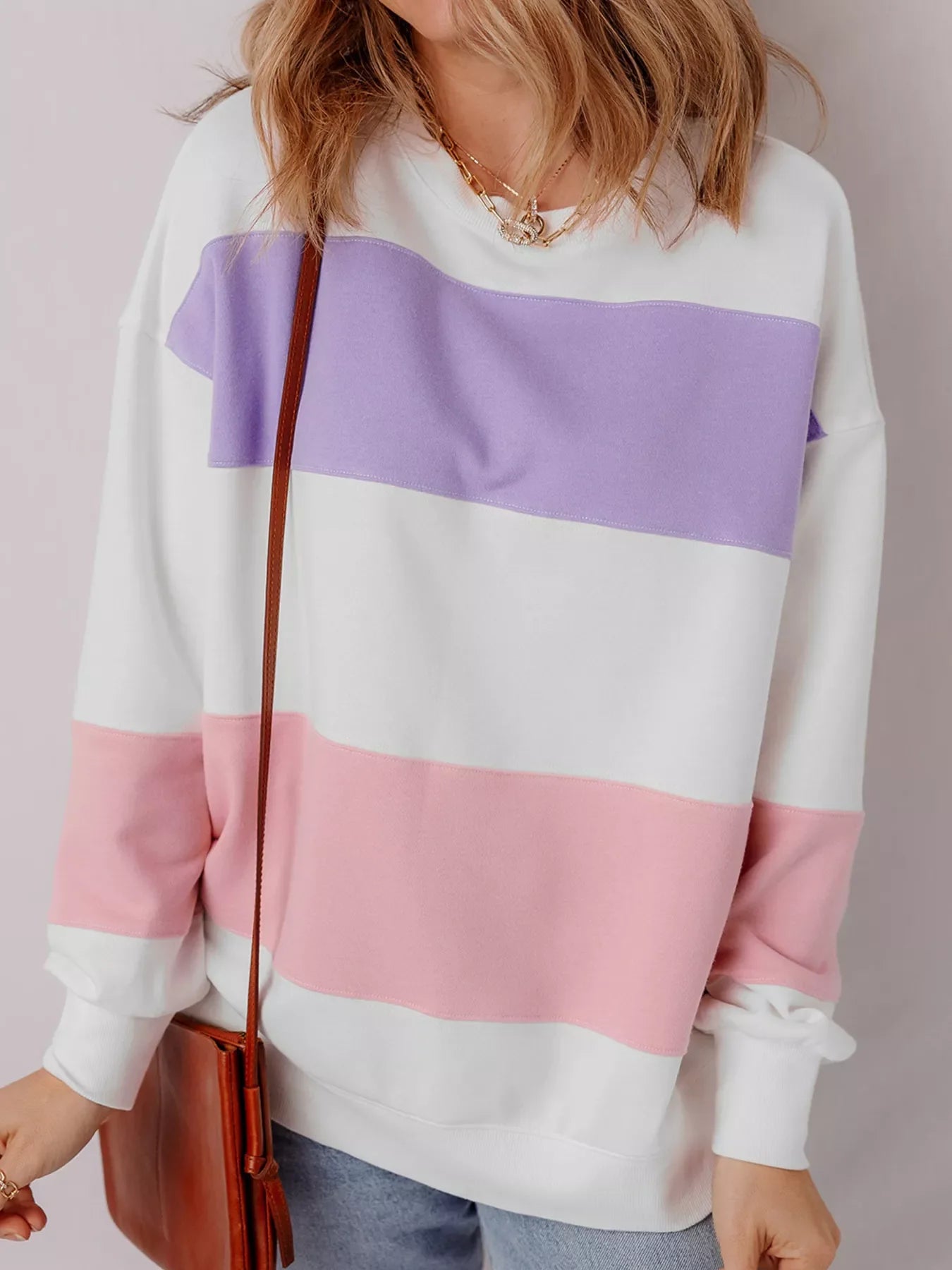 Colorblock Patchwork Drop Shoulder Crewneck Sweatshirt