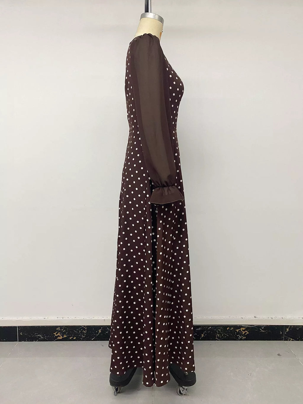 Polka Dot Square Neck Long Sleeve Maxi Dress