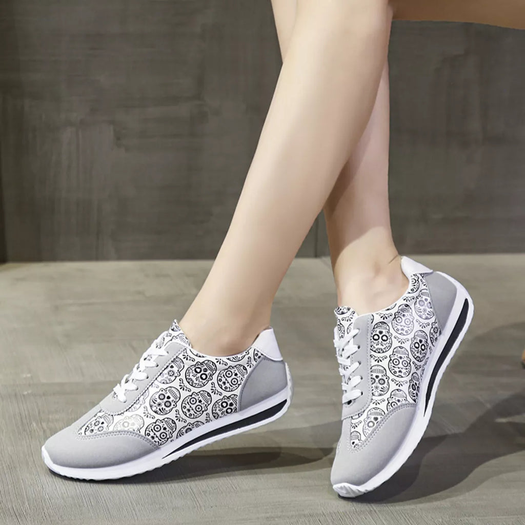 Skull Print Lace-Up Sneakers