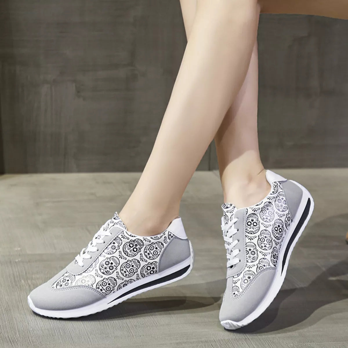 Skull Print Lace-Up Sneakers