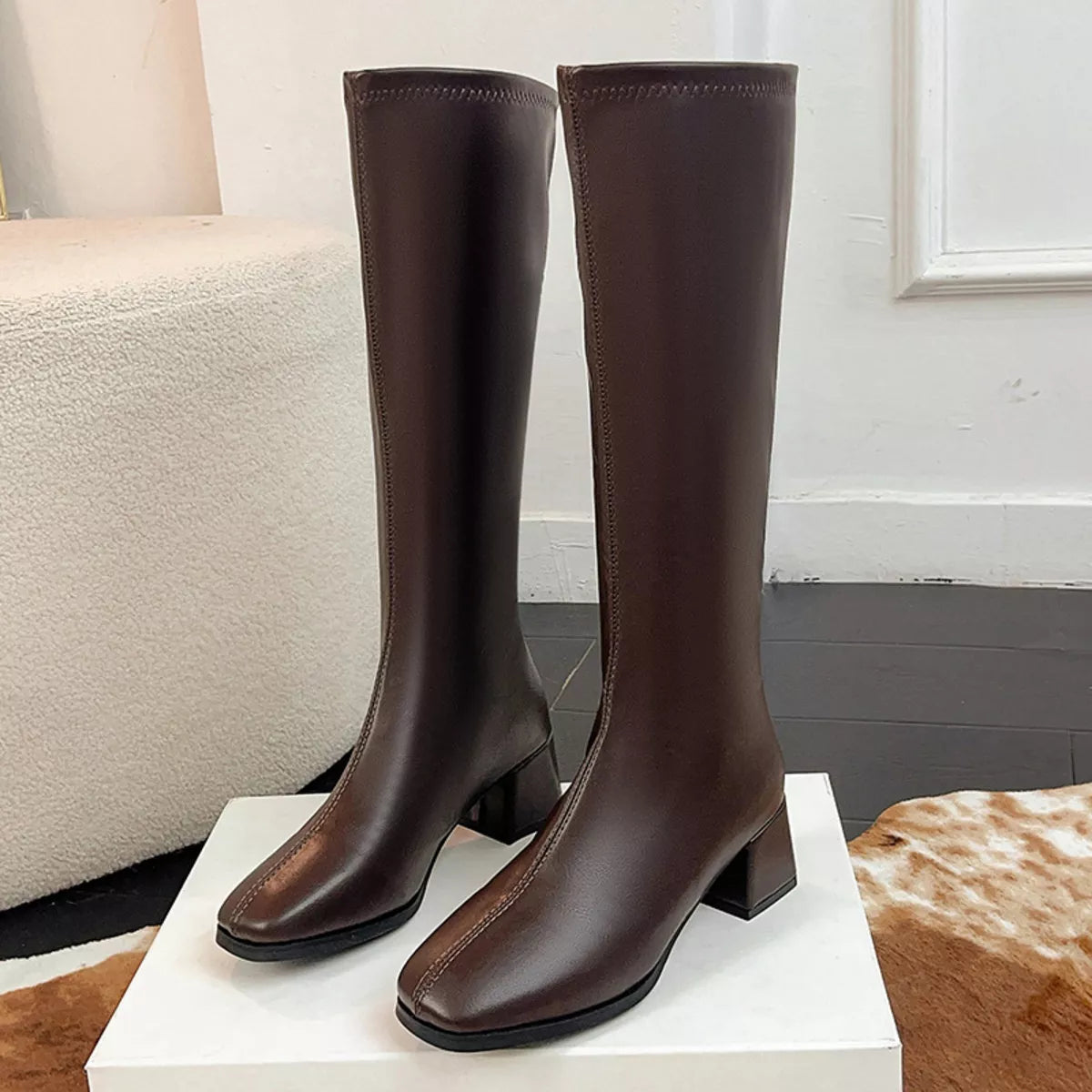 Square Toe Block Heels Boots