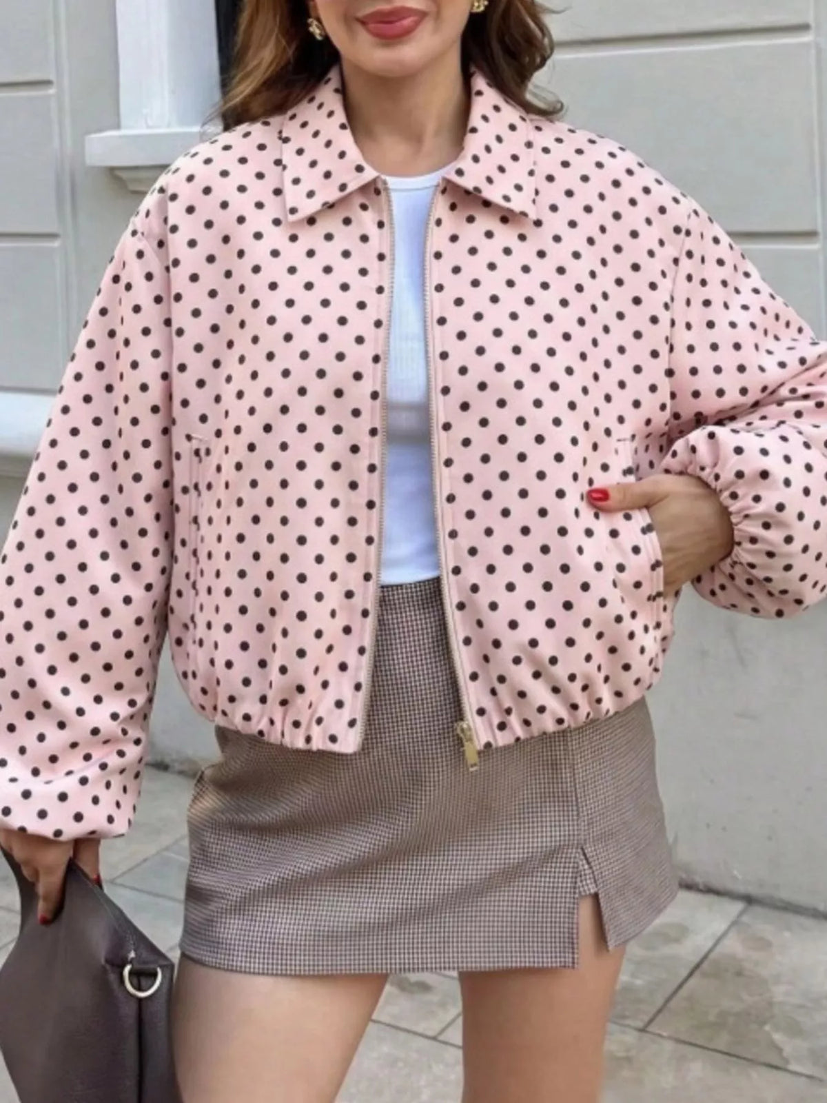 Polka Dot Casual Zip-Up Jacket