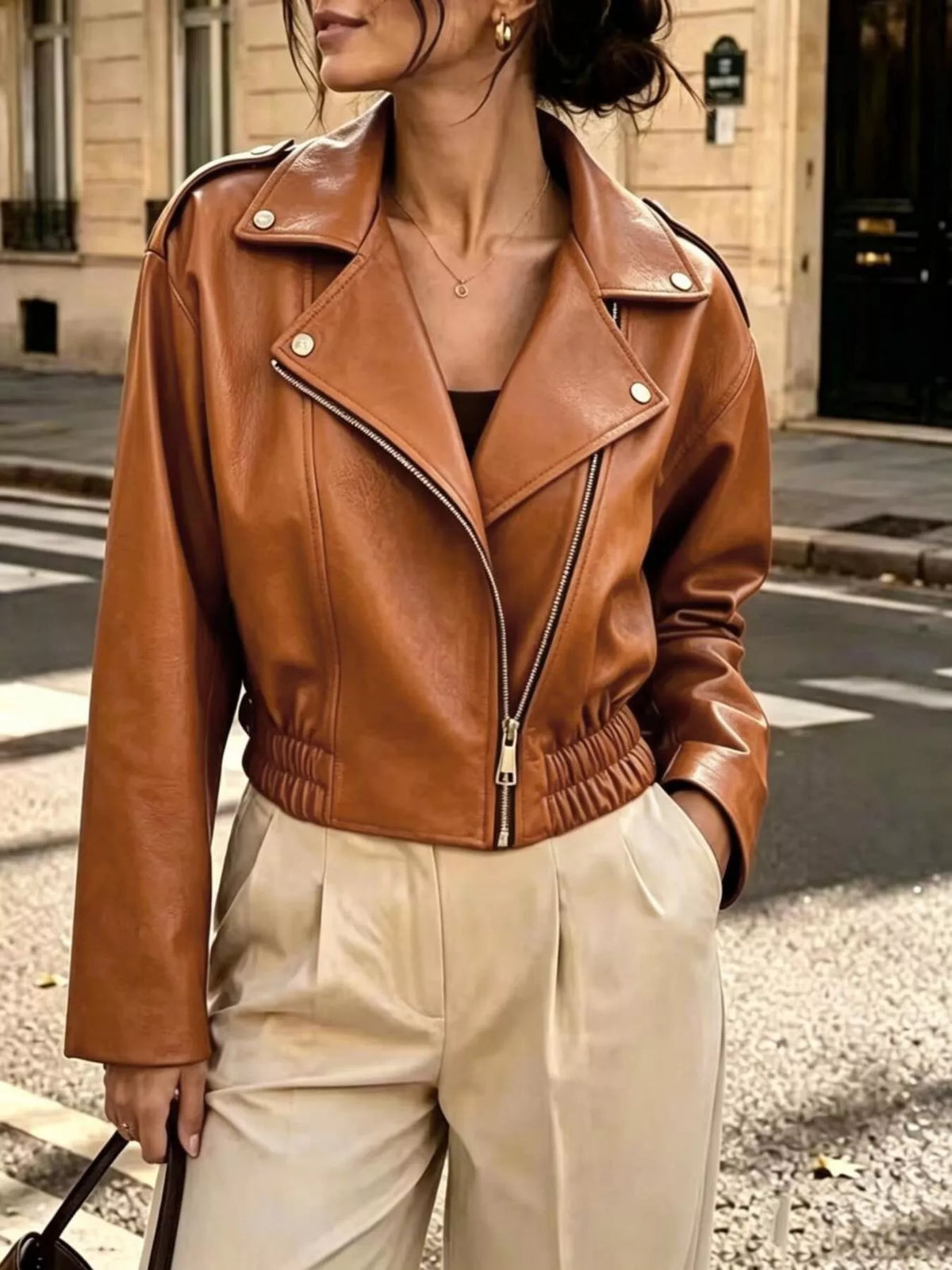 Faux Leather Cropped Biker Jacket