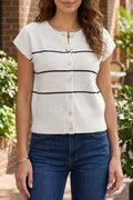 Stripe Short Sleeve Button Front Shift Cardigan