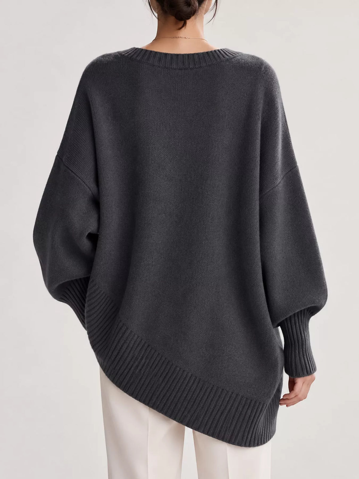 Full Size V-Neck Oversized Batwing Sleeve Sweater Plus Size