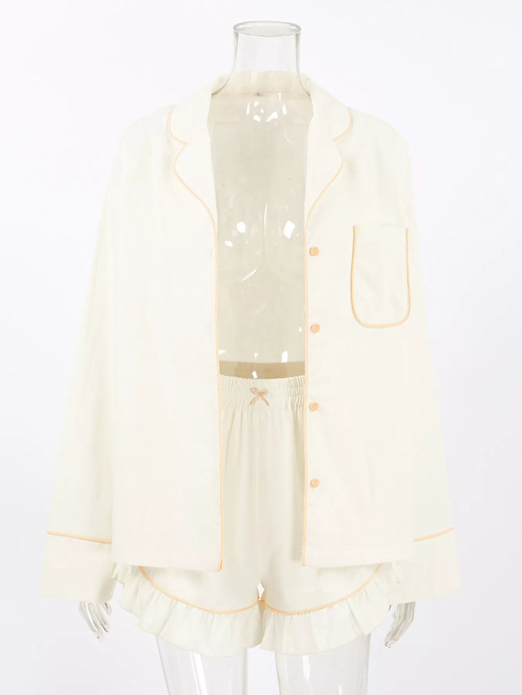 Contrast Trim Long Sleeve Top and Shorts Lounge Set