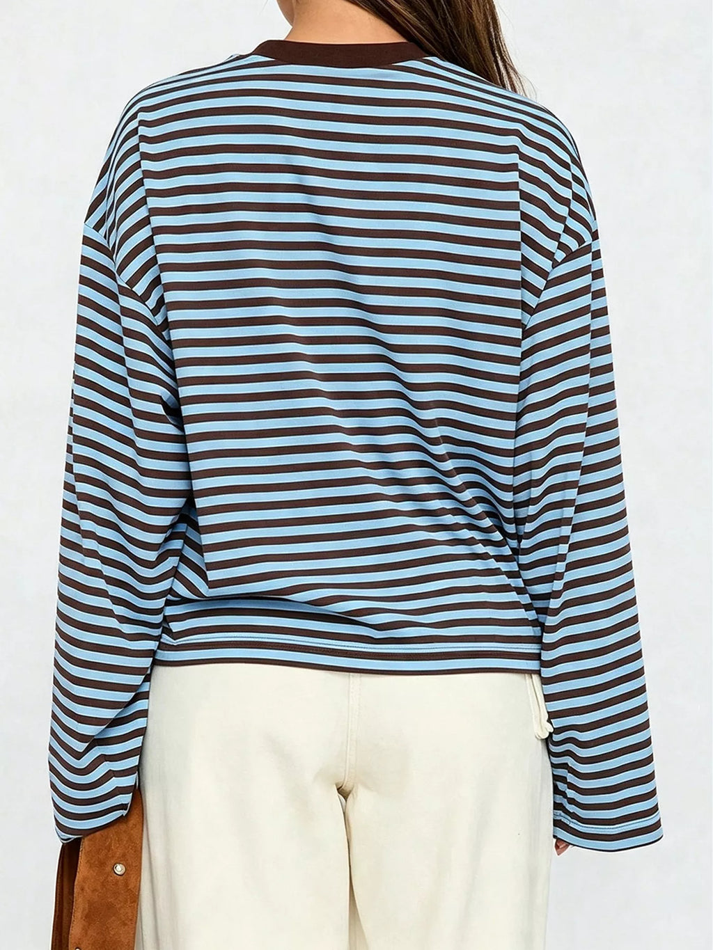 Full Size Casual Long-Sleeve Striped Crew Neck T-Shirt Plus Size