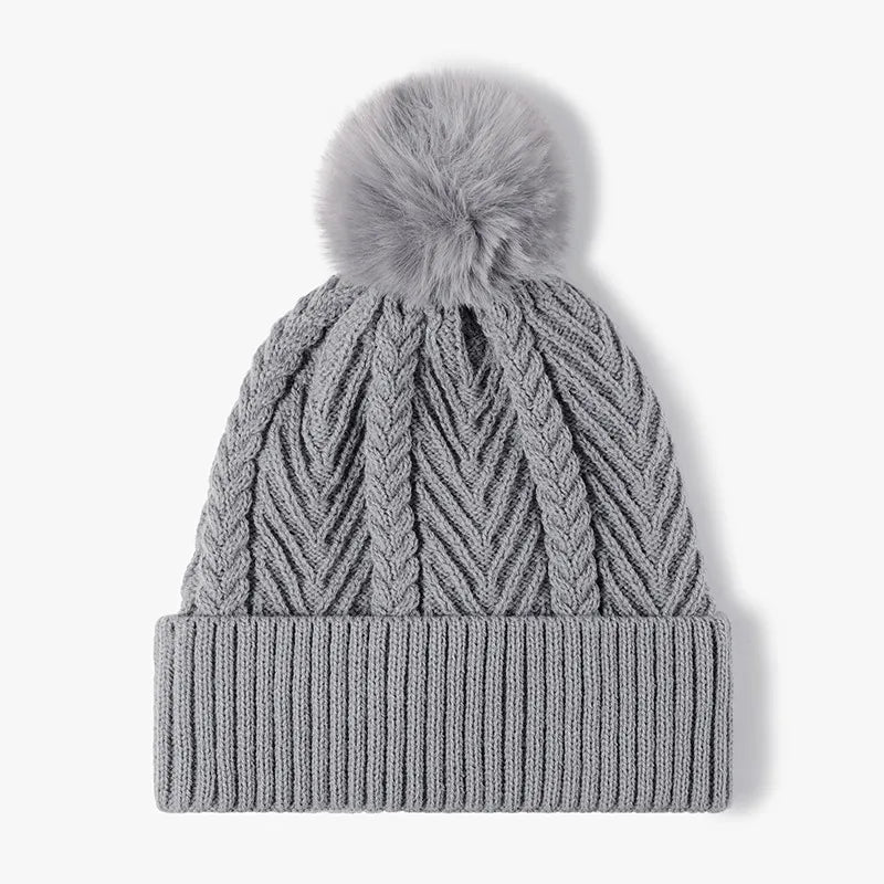 Cable Knit Beanie with Pompom