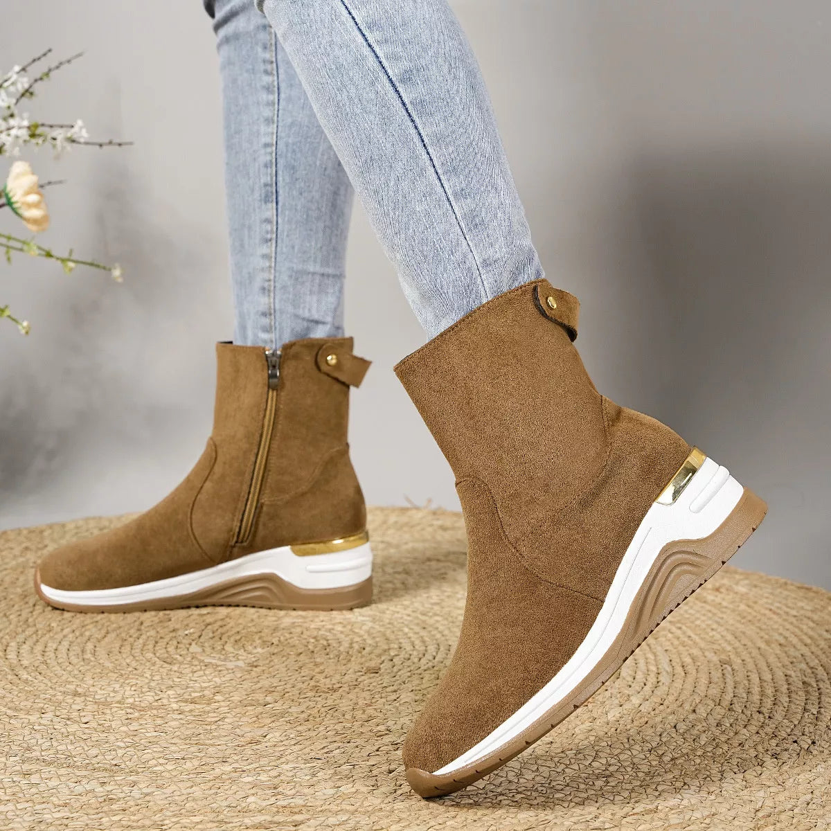 Suede Ankle Boots with Wedge Heel