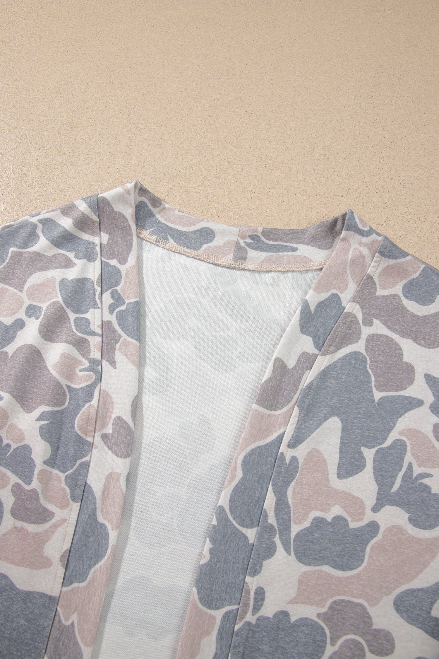 Multicolour Camouflage Print Long Sleeve Open Front Tunic Cardigan