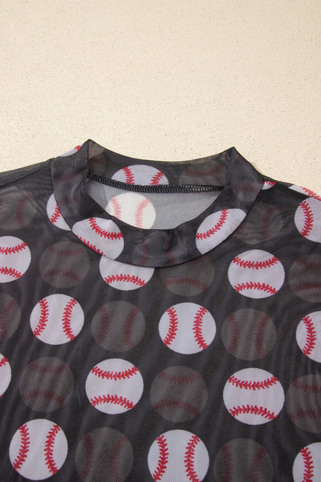 Black Baseball Game Day Sheer Mesh Long Sleeve Top