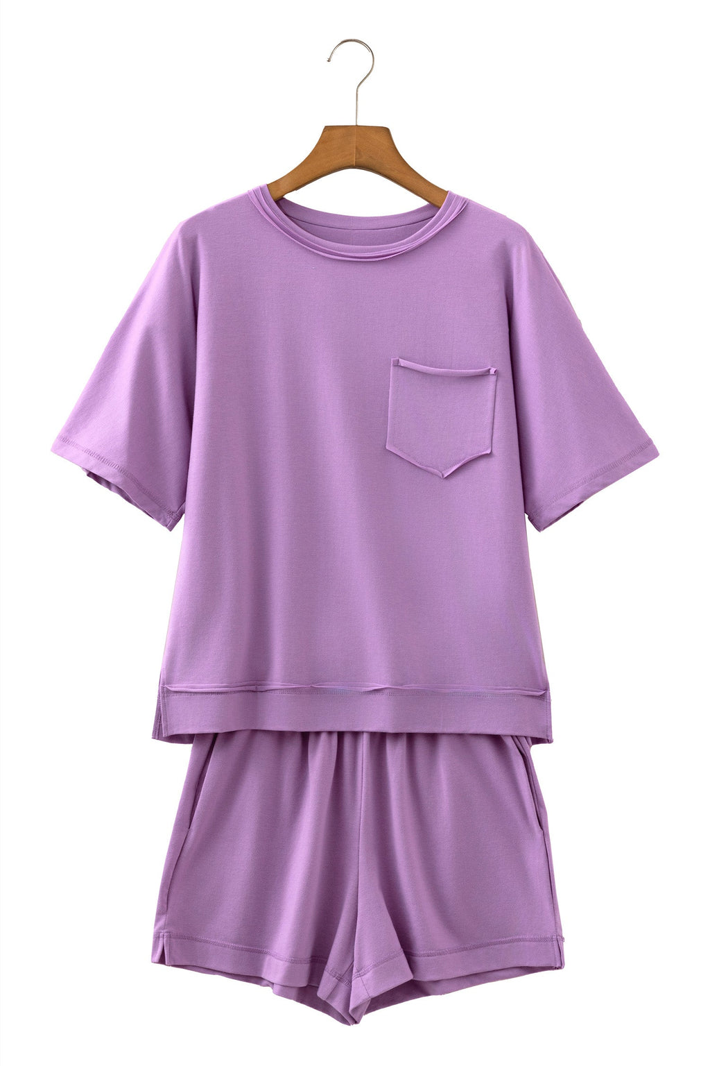 Mint Green Raw Edge Patch Pocket Oversized Top and Shorts Set