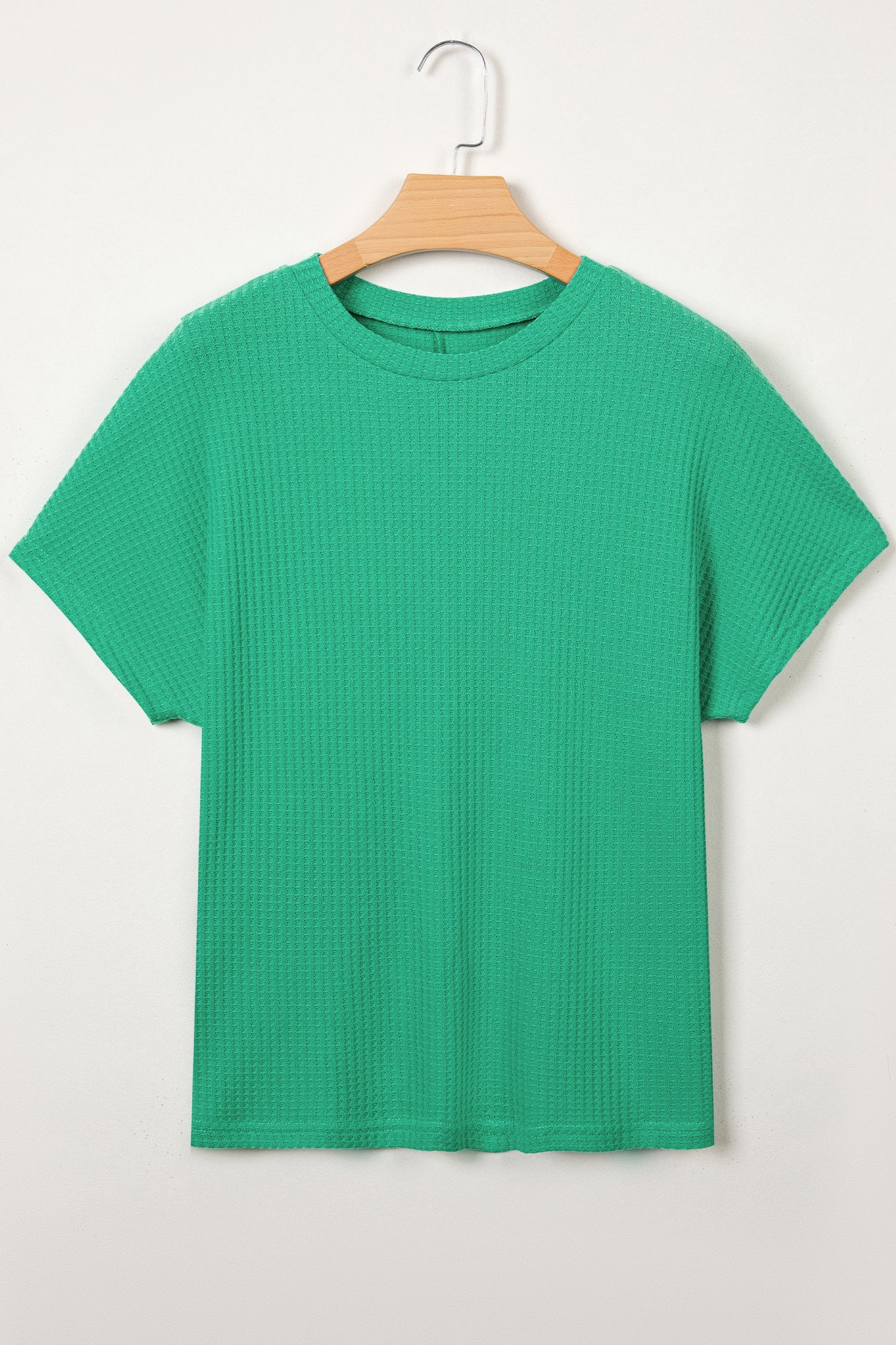 Sea Green Waffle Textured Knit Dolman Short Sleeve Loose Top
