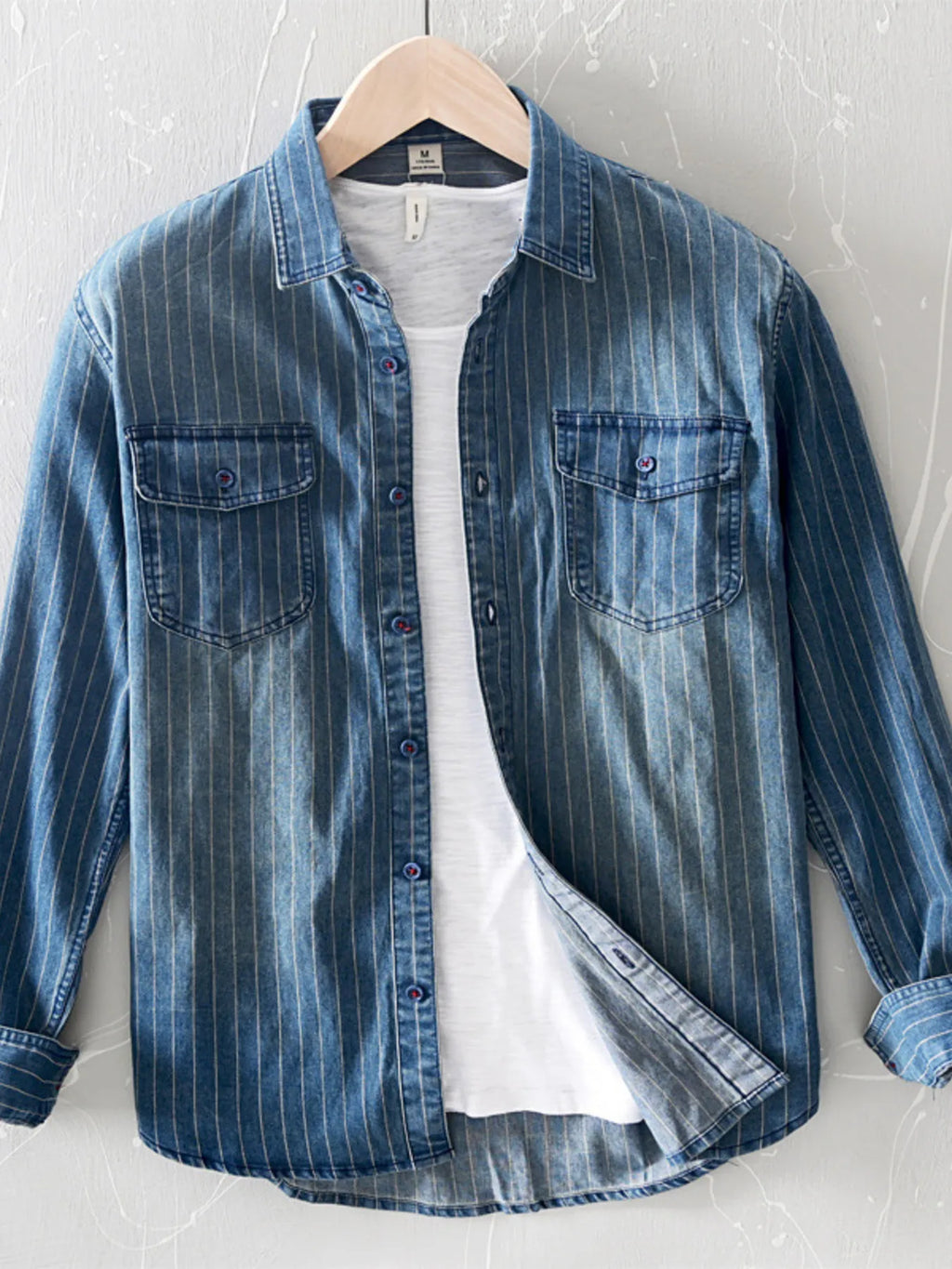 Men's Plus Size Button Up Long Sleeve Denim Shirt