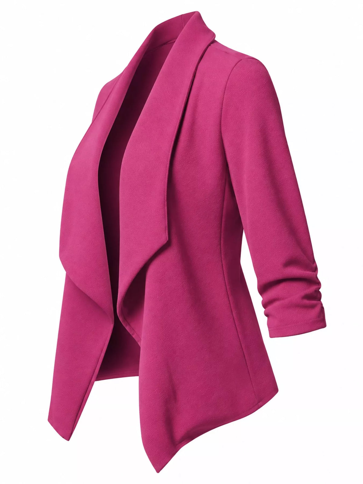Full Size Open Front Drape Blazer with 3/4 Ruched Sleeves Plus Size