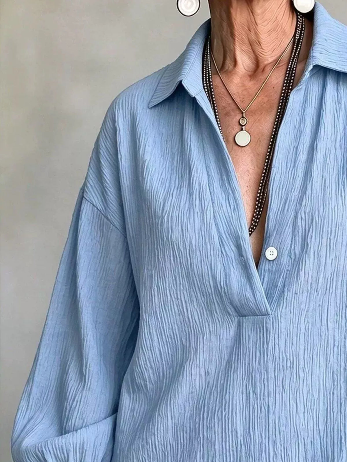 Full Size Textured Lantern Sleeves Blouse Plus Size
