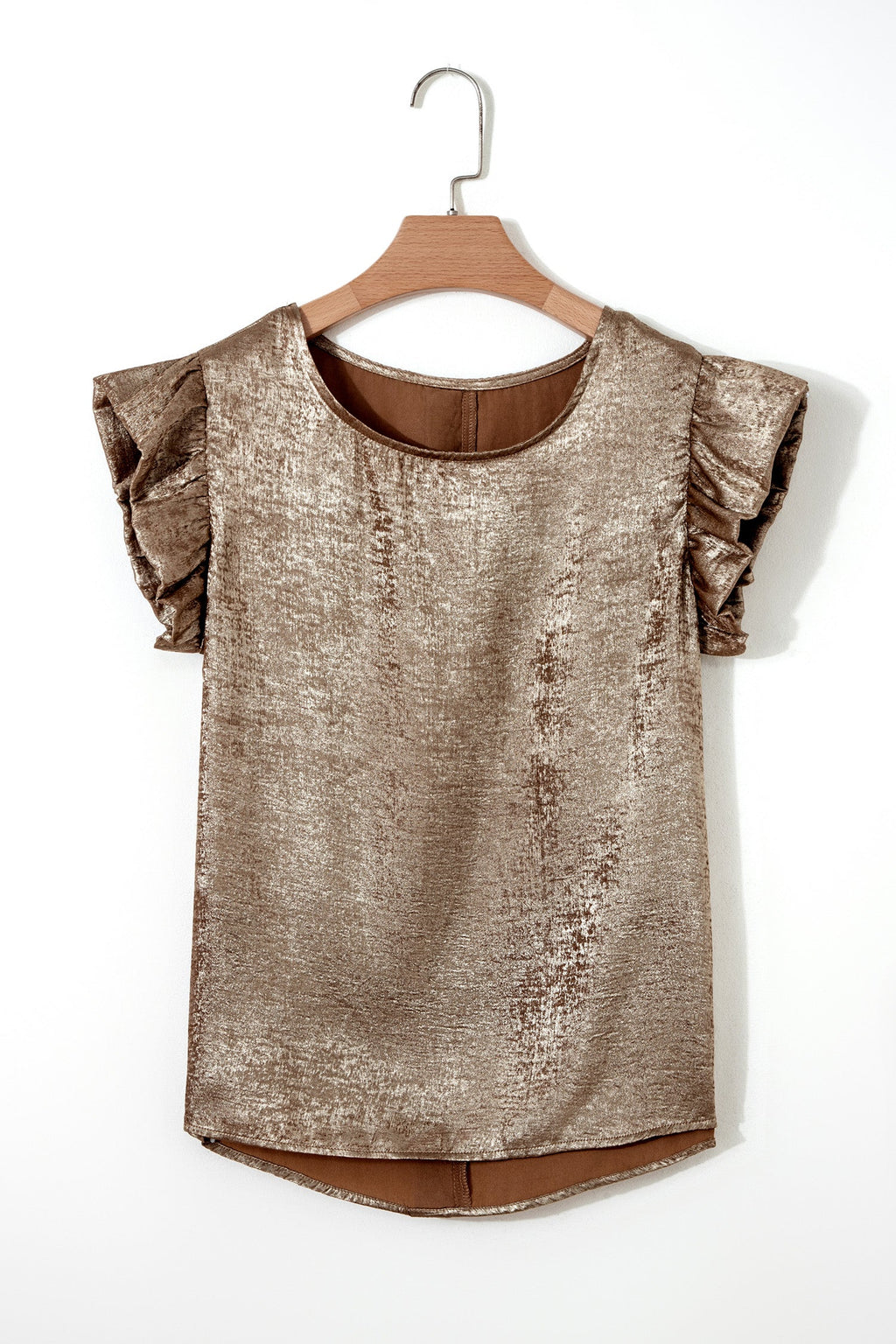 Metallic Ruffle Trim Sleeveless Round Neck Top