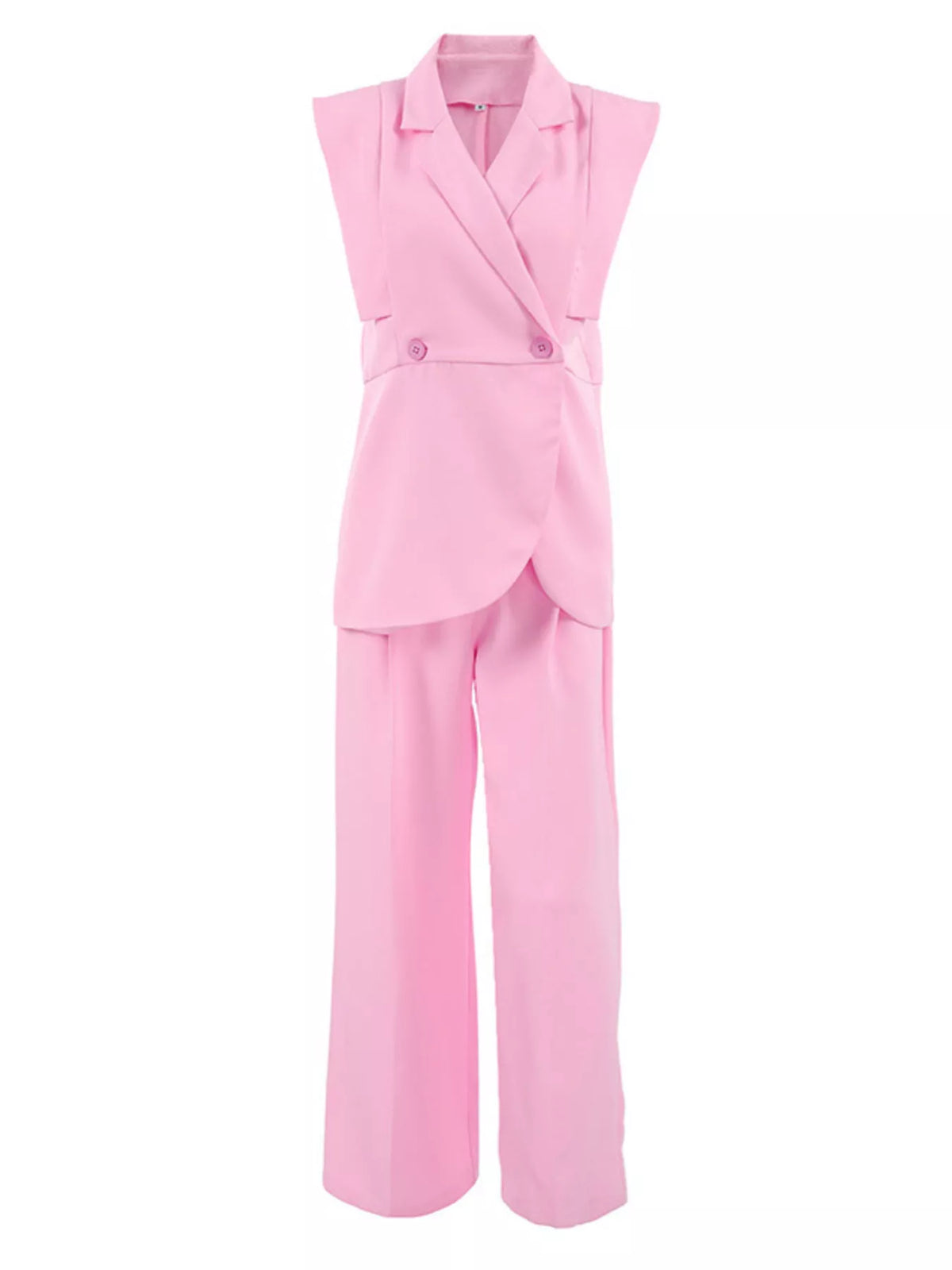 Sleeveless Blazer and Wide-Leg Pants Two-Piece Set