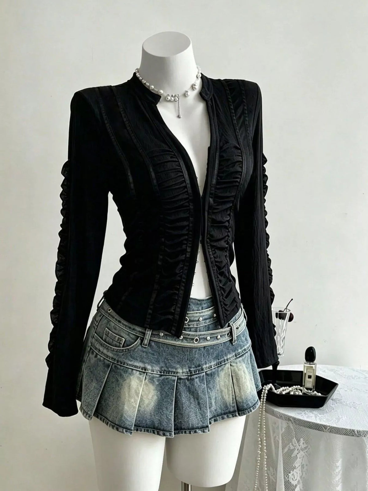 Ruched Slim-Fit Long Sleeve Top