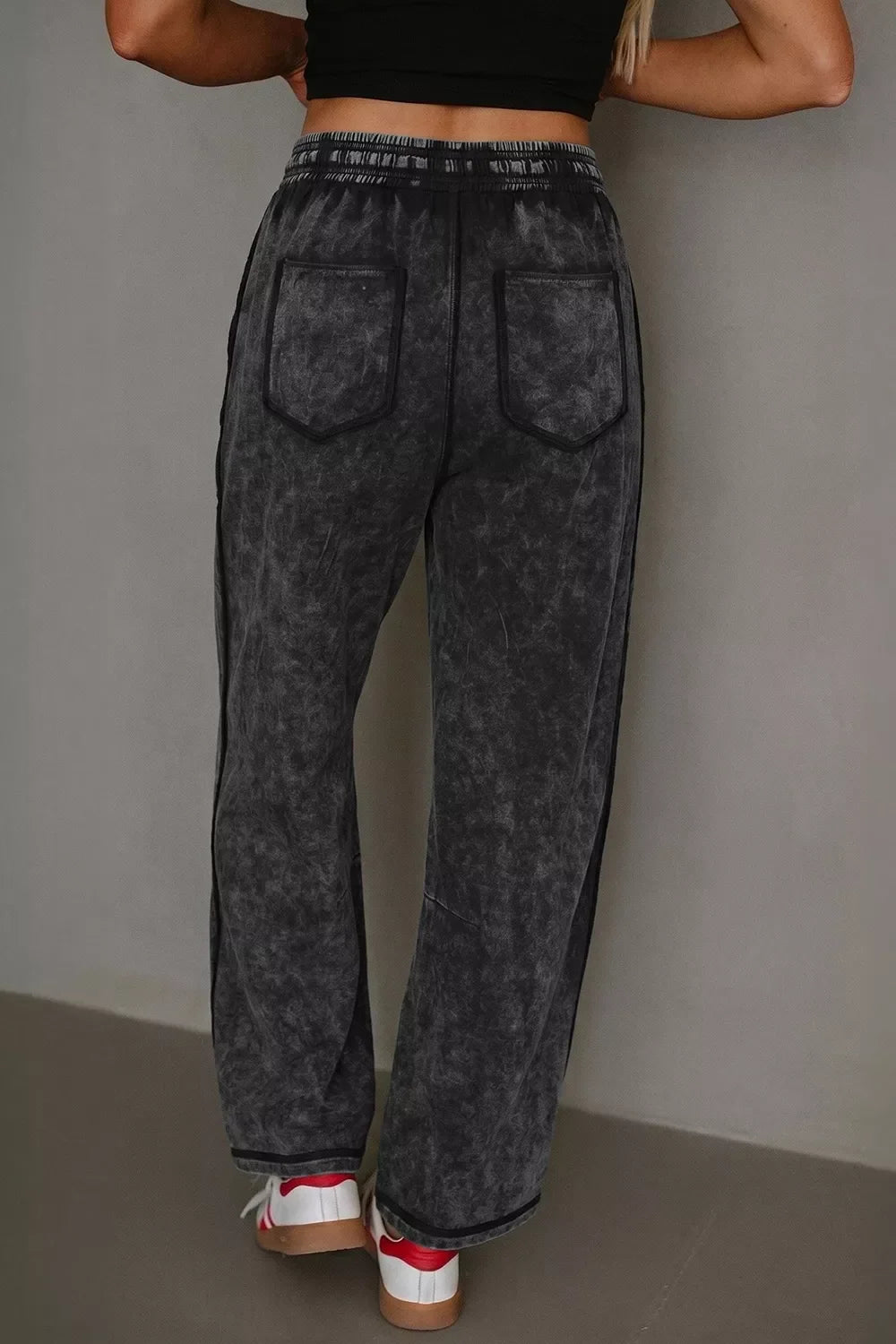 Mineral Wash Raw Seam Drawstring Elastic Waist Barrel Pants