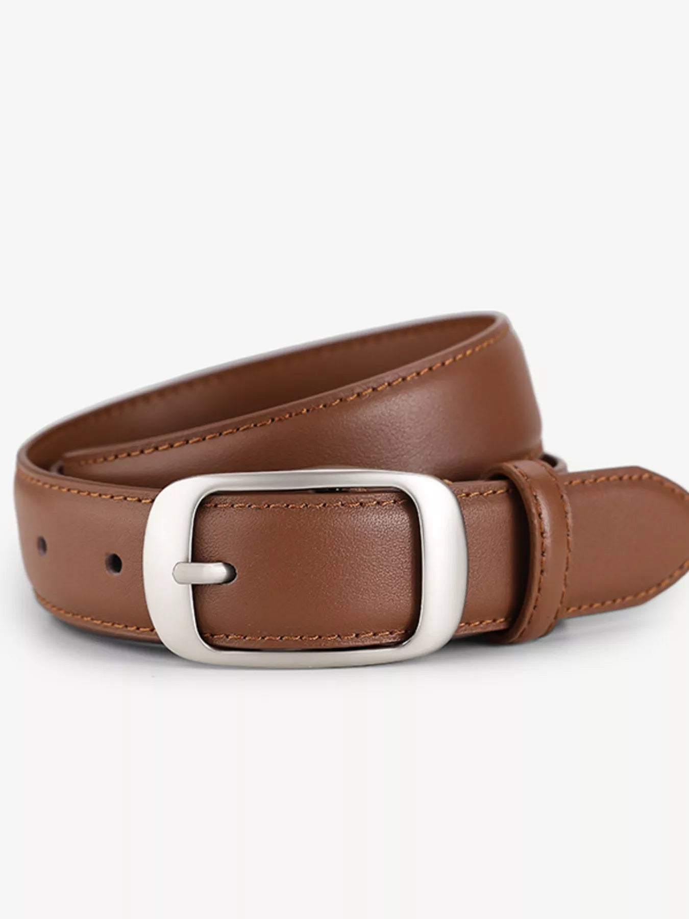 Classic Leather Belt with Silver Buckle