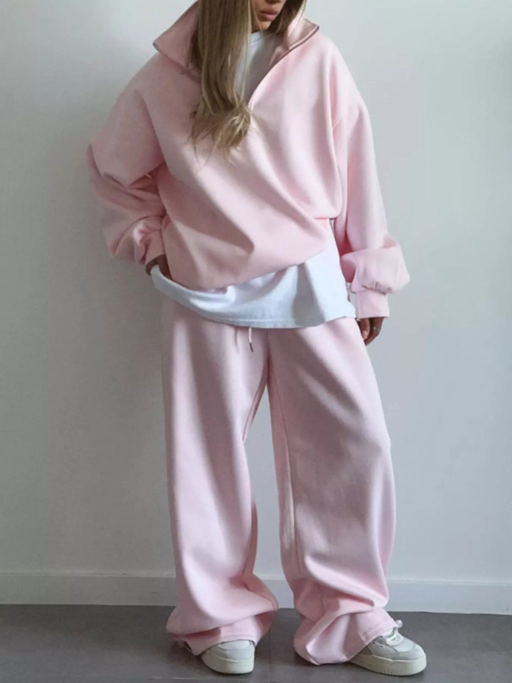 Quarter-Zip Top and Wide-Leg Sweatpants Set