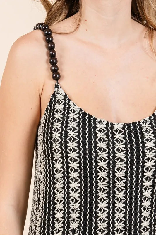 Striped Scoop Neck Beaded Strap Maxi Cami Dress