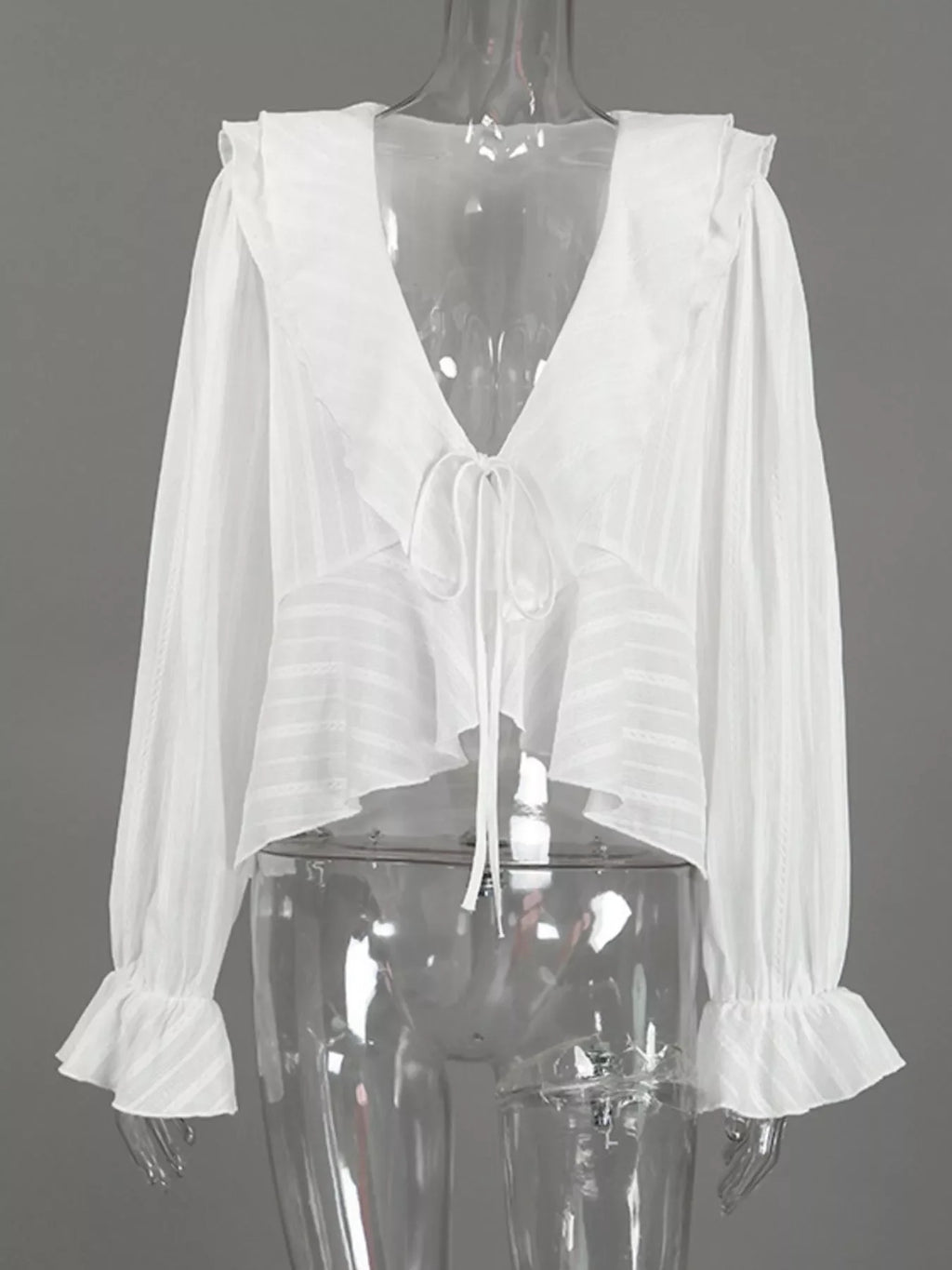 Ruffled Striped Flounce Sleeve Blouse