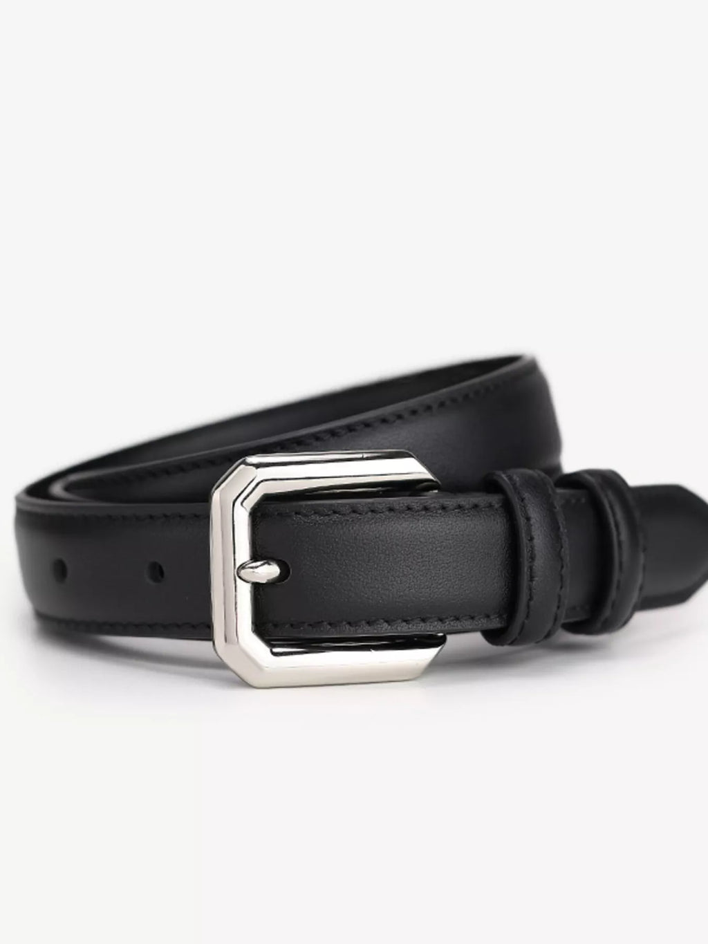 Classic Leather Belt with Silver Buckle