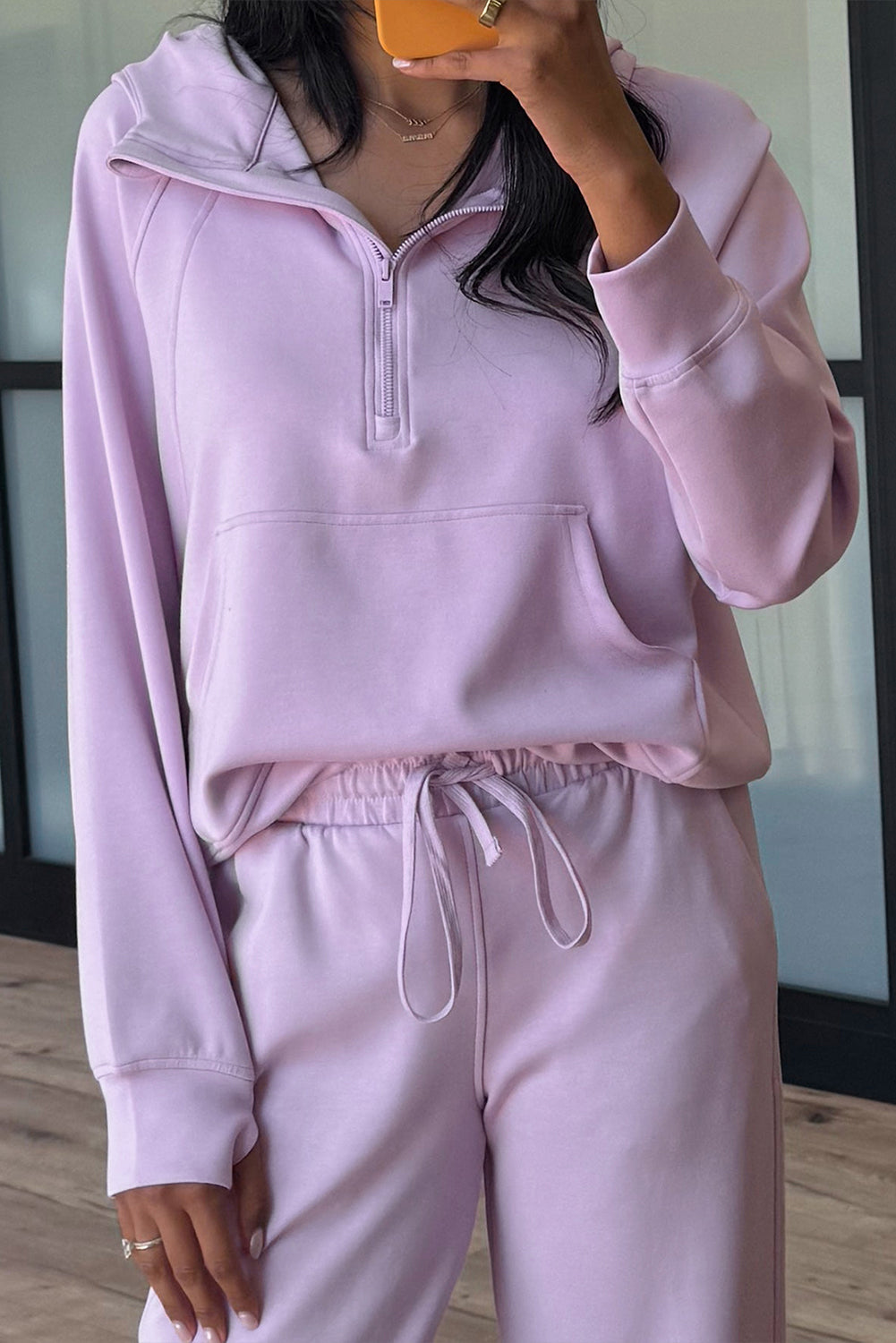 Orchid Bouquet Half Zip Thumbhole Sleeve Hoodie Active Pants 2pcs Outfit